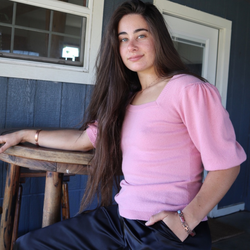 Pink Cashmere Sweater w Silk Bow Puff Sleeve - Picture 7 of 8